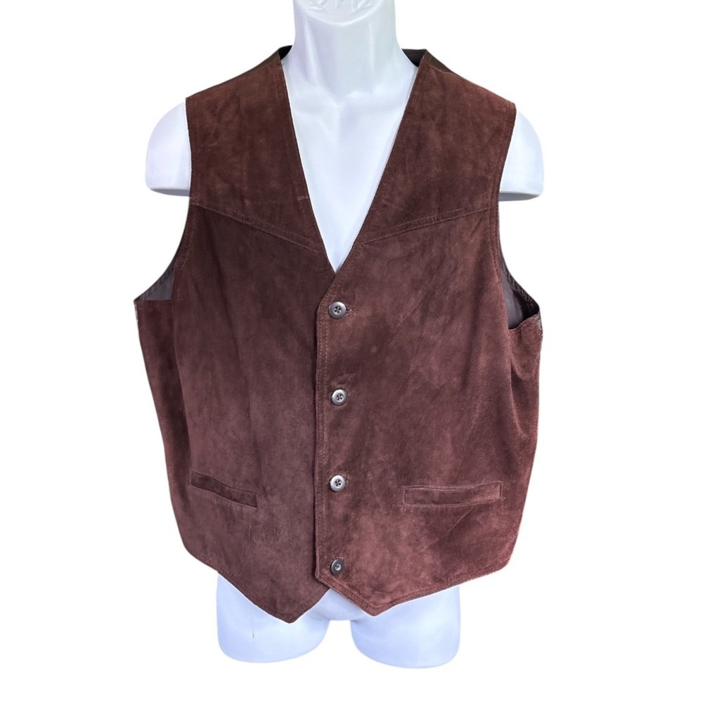 Wilsons Leather Dark Brown Suede Front Satin Back Vest, XL, Cowboycore, Western
